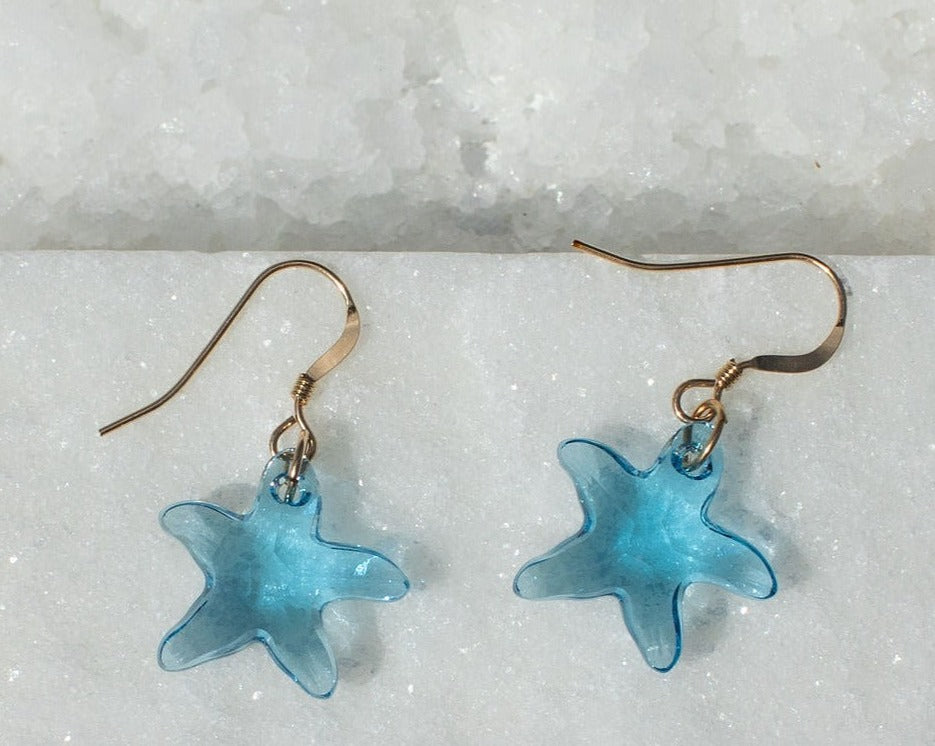 Starfish earrings, Starfish Jewelry, Swarovski outlets Starfish Earrings, Starfish Bridesmaid, Silver Aquamarine starfish earrings, Bridal Earrings